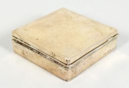 A PLAIN SILVER SQUARE CIGARETTE BOX with cedar wood liner, 3.5 inches, Birmingham 1911.