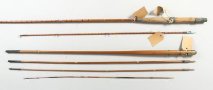 AN ALLCOCKS GILMOUR THREE PIECE SPLIT CAN FLY ROD, with cloth case.