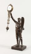 A BRONZE AIRMAN SWING CLOCK on a square base 11.5 ins high