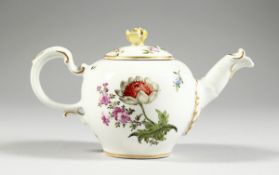 A LOVELY VIENNA BULLET SHAPED TEA POT AND COVER with flower knop handles and painted with flowers.