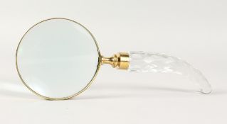 A CUT GLASS HANDLED MAGNIFYING GLASS