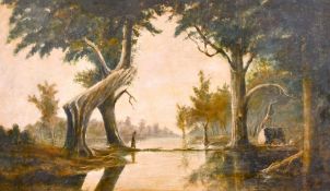 After H. J. Johnstone, 'Evening shadows, Backwater of the Murray, South Australia', oil on canvas