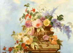 A. H. Trautwein (19th century), A still life composition of mixed flowers in a classical marble urn,
