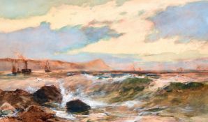 George Henry Jenkins (1843-1914) British, 'A Breezy Day' a coastal scene at Whitsand Bay,