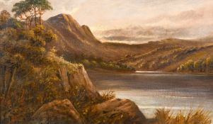 Late 19th century school, A scene of a highland lake at dusk, oil on canvas, indistinctly signed,