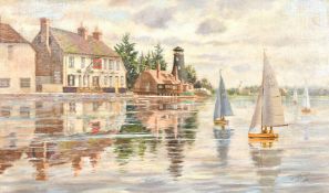 Athanasius Nikolsky. (act. 1950-1980) 'The Royal Oak, Langton at High Tide', oil on canvas, signed