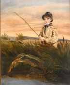 A Pair of 19th century English school watercolours one of a boy fishing and another of two