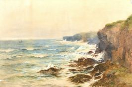 Thomas Swift Hutton (1875-1935) British, a coastal scene with choppy waters crashing against the