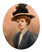 Late 19th century, A portrait of a lady in a hat, oil on canvas, 29