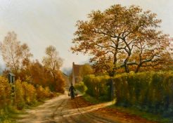 Jan H. Peypers (1871-1950) Dutch, A female figure on a sunlit pathway, oil on canvas, signed, 23