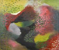 Russell, Circa 1953, A colourful abstract scene, oil on canvas, signed, 25