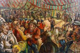 Derek Higginson (1930-2020) British, 'The Big Top', A scene of a crowded circus, oil on canvas,