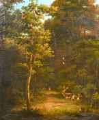 19th century continental school, A family of deer in a forest glade, oil on canvas, indistinctly