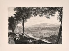 Three 19th century engravings after Turner with mountainous river landscapes including 'Mofs Dale