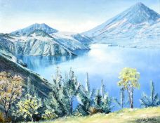 Carlos de Leon Campos (b. 1941) Guatemala, 'Lake Atitlan', A lake view with mountains, oil on