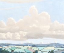 Robert Morson Hughes (1873-1953) British, 'The Last Hill', A scene of patchwork fields, oil on