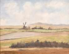 Hugh Boycott Brown (1909-1990) British, A scene of a windmill in a rolling landscape, oil on