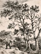 Circle of John Crome, two travellers in a wooded landscape, etching, numbered '10', 4.25