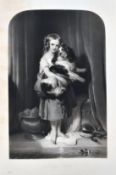 Samuel Cousins after Landseer, 'Beauty's Bath', a young girl holding a spaniel, mixed method