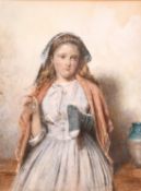 George Goodwin Kilburne (1839-1924) British, A study of a young lady darning a sock, watercolour,