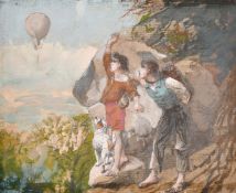 19th/20th century Continental school, Illustrations for an adventure story with youths and a hot air