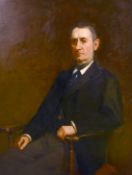 19th century school, A portrait of a seated gentleman in an interior, oil on canvas, 44