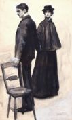John Da Costa (1867-1931) British, A study of a lady and gentleman, watercolour, signed in pencil,