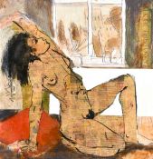 Alison Milner-Gulland, A study of a female nude in the artist's studio, mixed media, signed, 13.
