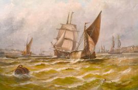 George Callow (1829-1875) British, A view of shipping in an estuary, oil on canvas, signed, 16