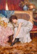 William A. Breakspear (1855-1914) British, 'Dressing for the Ball', A young girl seated on a sofa