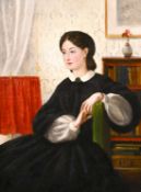 Late 19th/early 20th century, A portrait of a seated lady in an interior, oil on canvas,