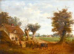19th century British school, A landscape depicting a farm scene, oil on canvas, 12