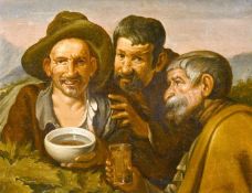 After Velazquez 'Los Borrachos', a scene of three happy gentleman, Circa 1900, oil on canvas, 8.5