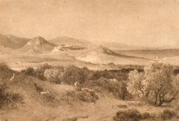 Alfred de Curzon (1820-1895) French, 'Campagne d'Athenes', charcoal, signed with initials, with