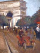 A. Patay (early 20th century), Figures and motorists on a busy boulevard with L'Arc de Triomphe