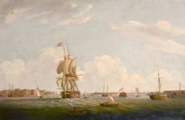 Circle of Louis Ambroise Garneray (1783-1857), A view of 'Portsmouth Harbour from the Inside', oil