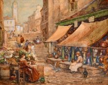 James W. Milliken (1887-1930) British, 'A Venetian Market' and another similar, a pair of