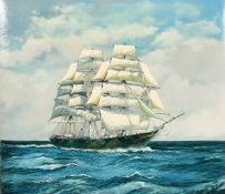 David Mellor (20th century), A scene of the clipper Thermopylae unfurling sails, oil on canvas,