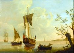 Attributed to Francis Swain (1725-1782) British, An Admiralty yacht at anchor, oil on panel, 7.25