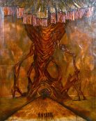 James Proudfoot (1908-1971) British, A scene of figures standing before an apocalyptic structure,