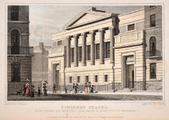 A collection of 19th century engravings of London views including 'All-Souls Church, Langham