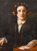 Late 19th century school, A portrait of a seated lady with flowers in her hair, oil on canvas, 16