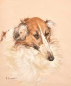 M. Claremont, 20th century, A head study of a dog, mixed media, signed, 16