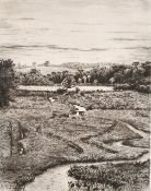 Heywood Sumner (1853-1940) British, 'Alresford pond', a stream meandering towards a pond, etching,