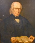 19th century English school, A half-length portrait of a gentleman with an open book, oil on