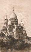 Lucien Gautier (1850-1925) An etching of a view of Basilique du Sacre Coeur, Montmartre, signed in
