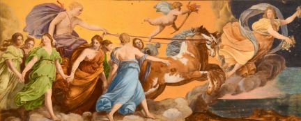 After Guido Reni, 'Aurora Leads the Chariot of Apollo', oil on board possibly over a print base, 4.
