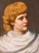 English school, circa 1888, A head study of a young lady, oil on canvas, indistinctly signed and