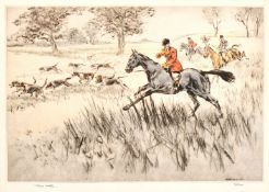 Henry Wilkinson (1921-2011) British, Huntsman and hounds giving chase, etching, inscribed signed and