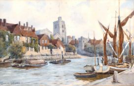 Warren Williams (1863-1941) British. A view of Maidstone from the river, watercolour, signed, 10